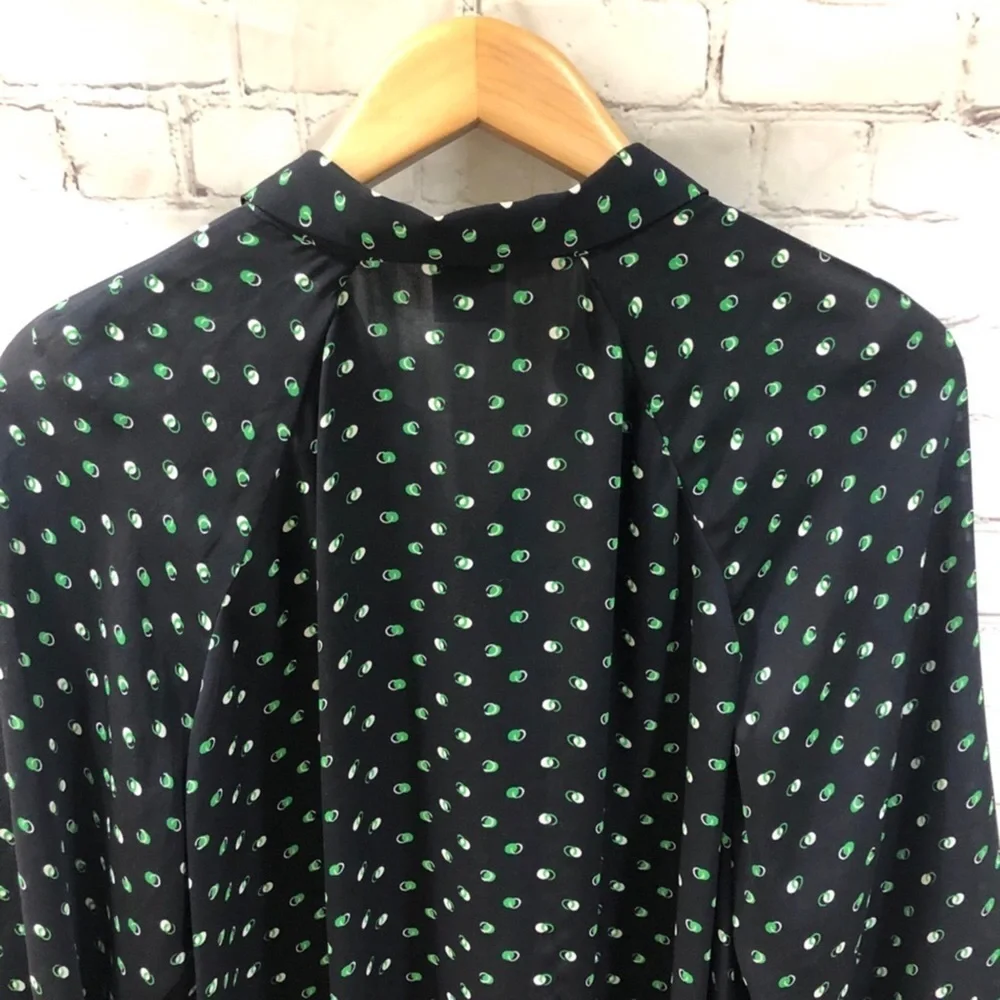 CAbi Martini Top Blouse Style #5019 Size Small Blue Green Button Front Polka Dot